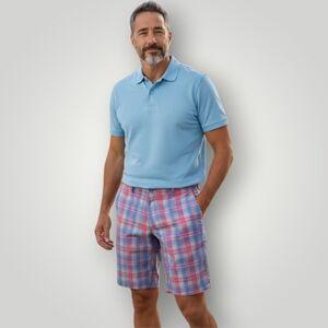 Vineyard Vines Performance Plaid Shorts 38 Madras Coral Blue Preppy Golf